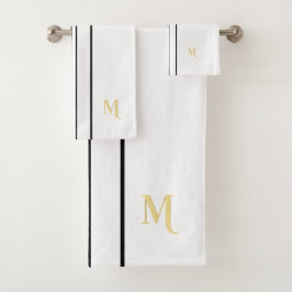 Faux Gold Monogrammed Black Racing Stripes Wit Bad Handdoek