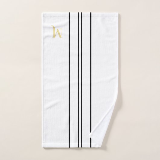 Faux Gold Monogrammed Black Racing Stripes Wit Bad Handdoek (Handdoek)