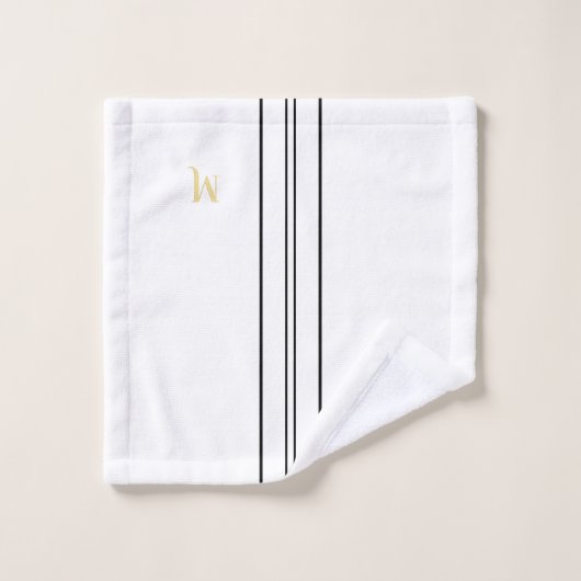 Faux Gold Monogrammed Black Racing Stripes Wit Bad Handdoek (Wasdoekje)