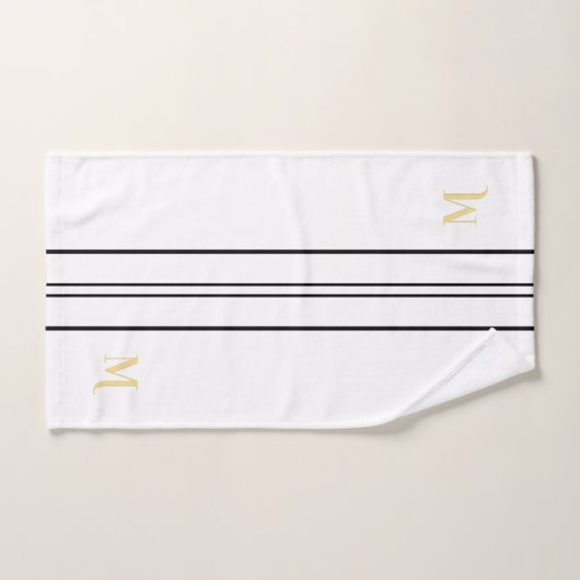 Faux Gold Monogrammed Black Racing Stripes Wit Bad Handdoek (Handdoek)