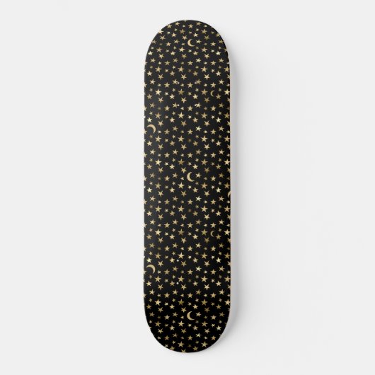 Faux Gold Moon en sterren op zwart Persoonlijk Skateboard (Voorkant)