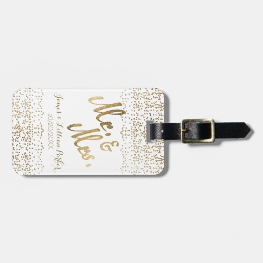 Faux Gold Mr en Mrs Monogram Wedding Bagagelabel (Voorkant horizontaal)