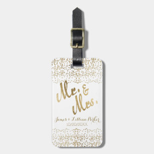 Faux Gold Mr en Mrs Monogram Wedding Bagagelabel