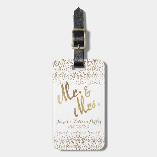 Faux Gold Mr en Mrs Monogram Wedding Bagagelabel (Voorkant verticaal)