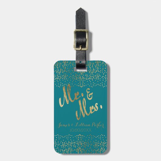 Faux Gold Mr en Mrs Monogram Wedding Bagagelabel (Voorkant verticaal)