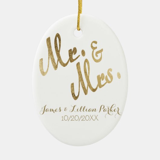Faux Gold Mr en Mrs Monogram Wedding Keramisch Ornament (Voorkant)