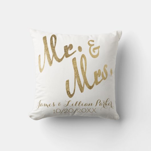 Faux Gold Mr en Mrs Monogram Wedding Kussen (Voorkant)