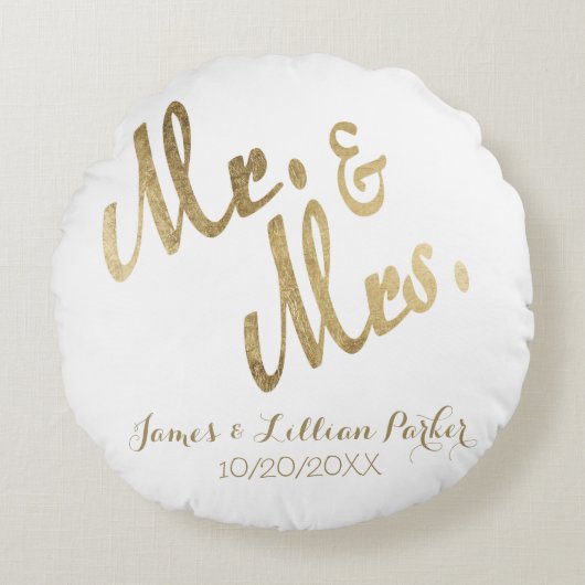 Faux Gold Mr en Mrs Monogram Wedding Rond Kussen (Voorkant)