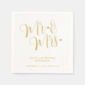 Faux gold Mr. en Mrs. Simple calligraphy bruiloft Servet (Voorkant)