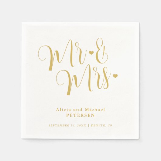 Faux gold Mr. en Mrs. Simple calligraphy bruiloft Servet (Voorkant)