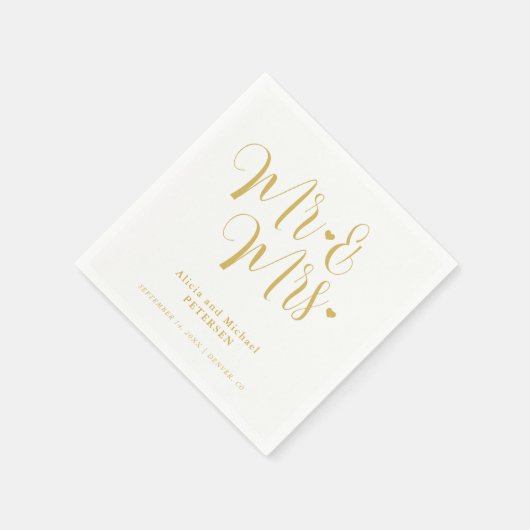 Faux gold Mr. en Mrs. Simple calligraphy bruiloft Servet (Hoek)