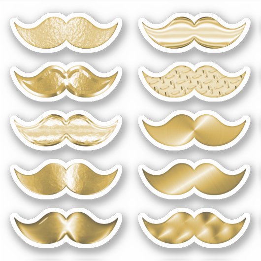 Faux Gold Mustaches Mustache Set van 10 Stickers (Voorkant)
