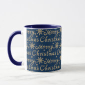 Faux Gold & Navy Blue Merry-kerstbrieftering Mok (Links)