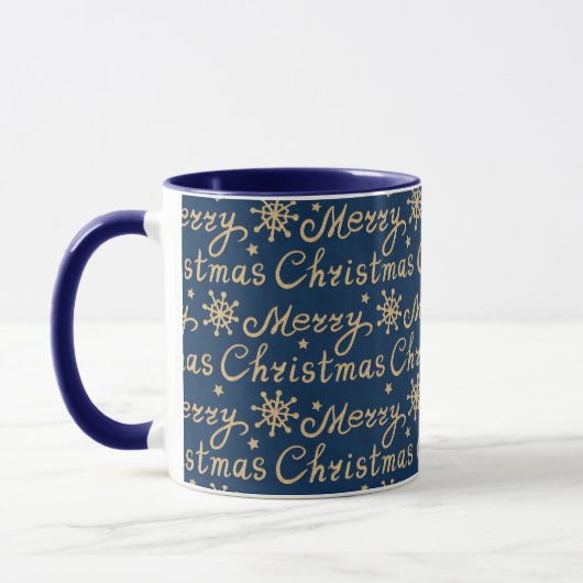 Faux Gold & Navy Blue Merry-kerstbrieftering Mok (Links)