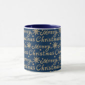 Faux Gold & Navy Blue Merry-kerstbrieftering Mok (Midden)