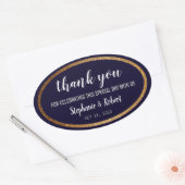 Faux Gold Navy Blue Modern Elegant Wedding Ovale Sticker (Envelop)