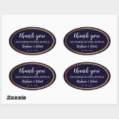 Faux Gold Navy Blue Modern Elegant Wedding Ovale Sticker (Vel)