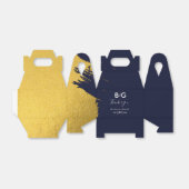 Faux Gold Navy Blue Monogram Weddenschap Bedankdoosjes (Uitgevouwen)