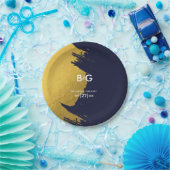 Faux Gold Navy Blue Monogram Weddenschap Papieren Bordje (Feest)