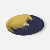 Faux Gold Navy Blue Monogram Weddenschap Papieren Bordje (Gekanteld)