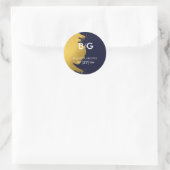 Faux Gold Navy Blue Monogram Weddenschap Ronde Sticker (Tas)