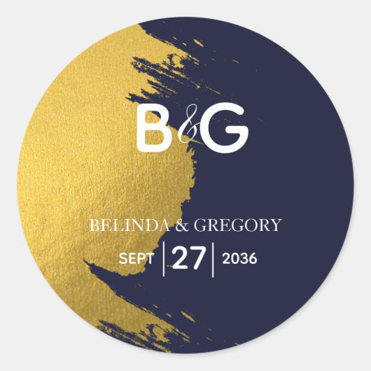 Faux Gold Navy Blue Monogram Weddenschap Ronde Sticker (Voorkant)