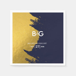 Faux Gold Navy Blue Monogram Weddenschap Servet
