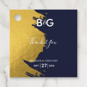 Faux Gold Navy Blue Monogram Wedding Gift Bedankjes Labels (Voorkant)