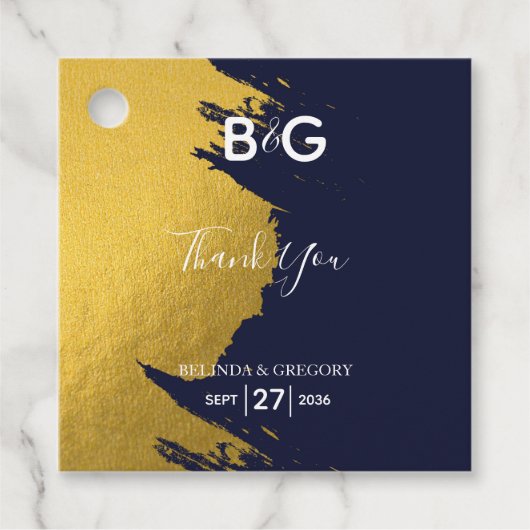 Faux Gold Navy Blue Monogram Wedding Gift Bedankjes Labels (Voorkant)