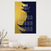 Faux Gold Navy Blue Monogram Wedding Seating Chart Poster (Keuken)