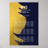 Faux Gold Navy Blue Monogram Wedding Seating Chart Poster (Voorkant)