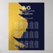 Faux Gold Navy Blue Monogram Wedding Seating Chart Poster (Voorkant)