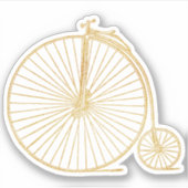 Faux Gold Old Fashioned Unicycle Line Drawing Sticker (Voorkant)