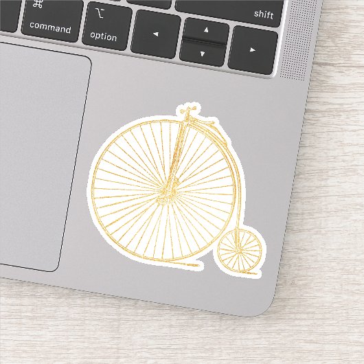 Faux Gold Old Fashioned Unicycle Line Drawing Sticker (Detail)