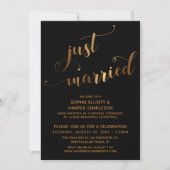 Faux Gold on Black Just Married Post-Wedding Event Kaart (Voorkant)