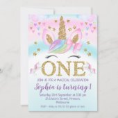 Faux Gold One Unicorn Rainbow 1st Birthday Kaart (Voorkant)