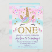 Faux Gold One Unicorn Rainbow 1st Birthday Kaart (Voorkant / Achterkant)
