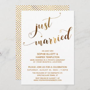 Faux Gold op White Just Married Post-Wedding Event Kaart