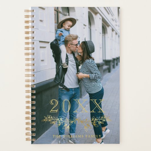 Faux Gold Overlay Halve krans Jaar Naam Foto Planner (Voorkant)