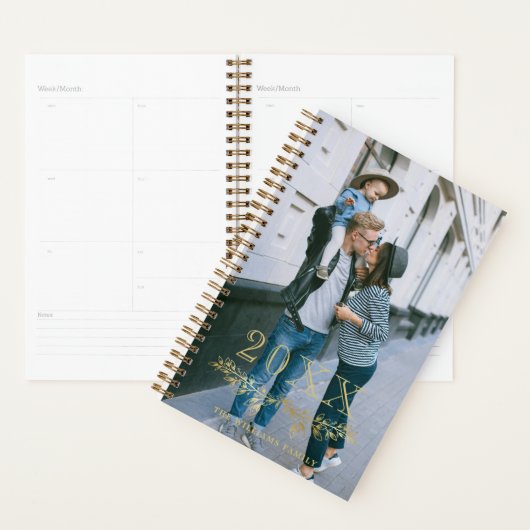 Faux Gold Overlay Halve krans Jaar Naam Foto Planner (Display)