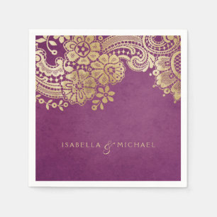 Faux Gold paarse elegant  lace bruiloft Servet