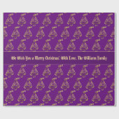 Faux Gold Paarse kerstboomstructuur Voeg tekst toe Cadeaupapier (Vlak)