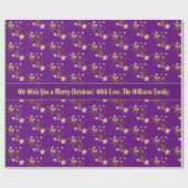 Faux Gold Paarse kerststaren Patroon Voeg tekst to Cadeaupapier (Vlak)