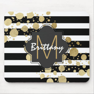 Faux Gold Paint Splatter op zwart-wit monogram Muismat