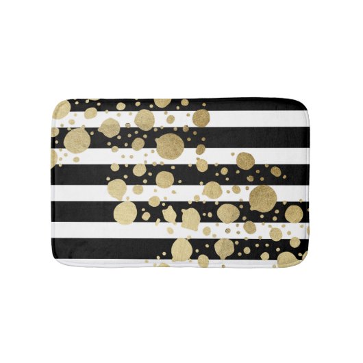 Faux Gold Paint Splatter op zwarte en witte strepe Badmat (Voorkant)