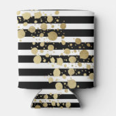 Faux Gold Paint Splatter op zwarte en witte strepe Blikjeskoeler (Achterkant)