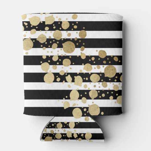 Faux Gold Paint Splatter op zwarte en witte strepe Blikjeskoeler (Achterkant)