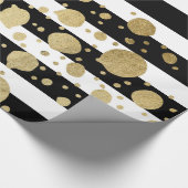 Faux Gold Paint Splatter op zwarte en witte strepe Cadeaupapier (Hoek)