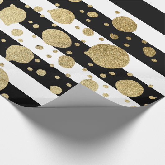 Faux Gold Paint Splatter op zwarte en witte strepe Cadeaupapier (Hoek)