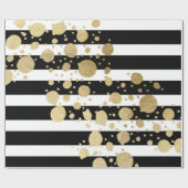 Faux Gold Paint Splatter op zwarte en witte strepe Cadeaupapier (Vlak)